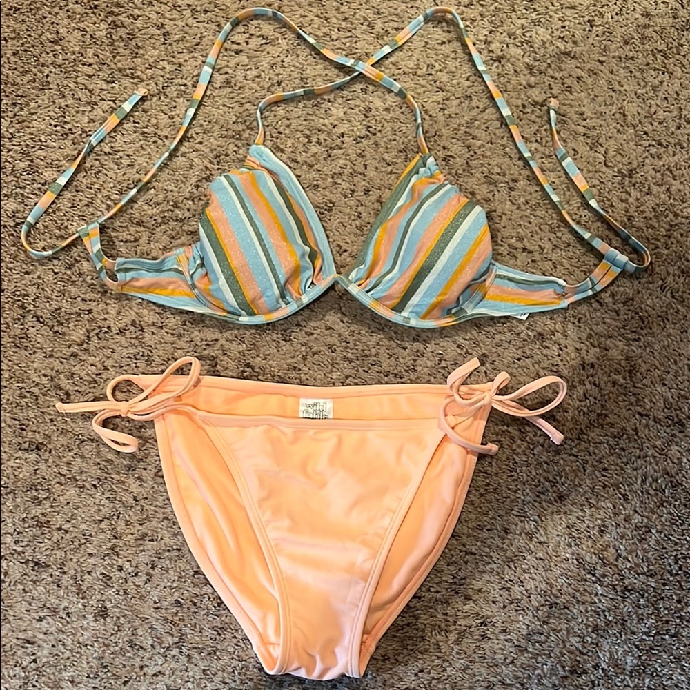 Wild Fable Blue and Orange Bikini Set with Adjustable Straps